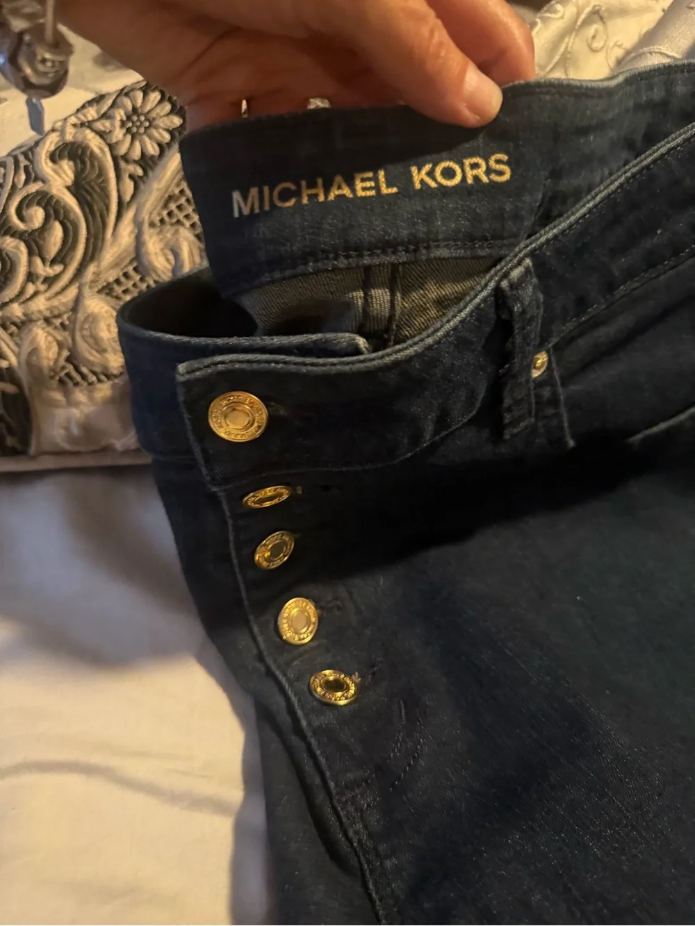 Michael Kors Dark Blue Denim Skirt with Gold Logo